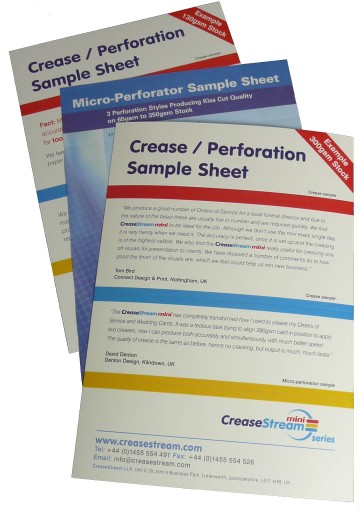 CreaseStream crease and micro perf sample sheets